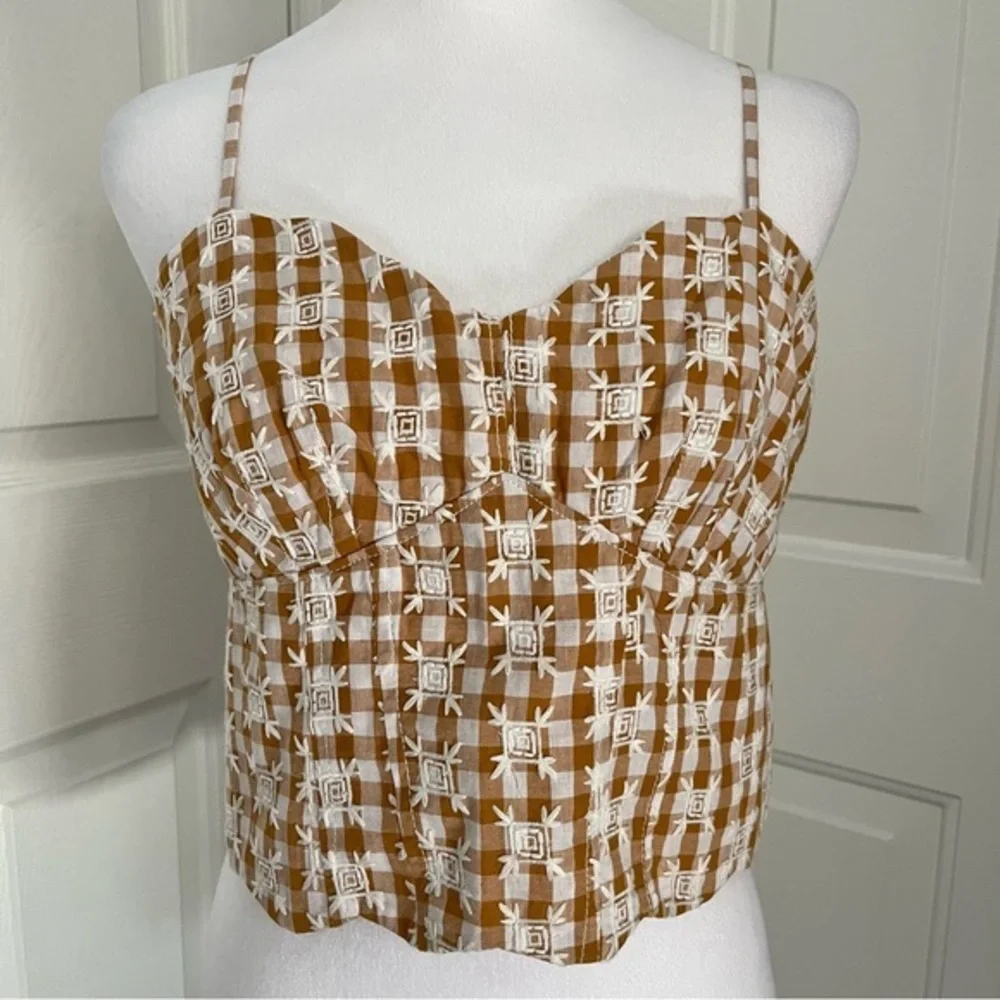 Anthropologie Maeve Scalloped Crop Top Sz 6 Neutral Motif Brown Spaghetti strap - Picture 11 of 13
